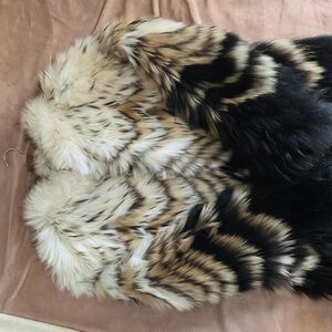 NWOT Theory Genuine Fur Coat in Black and Cream